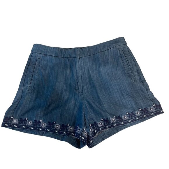 Kaari Blue Embroidered Denim/Chambray Shorts Women's Size 6 - Picture 1 of 16